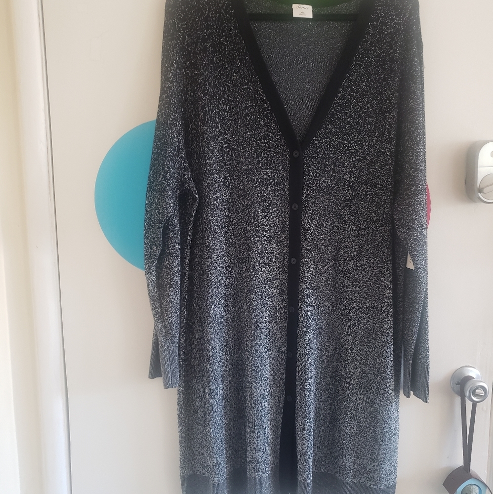 Soma Long Button Front Cardigan Duster NWT Black Silver Metallic Plus Size XXL